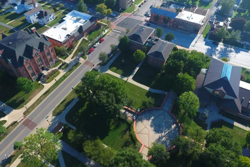 drone view of campus